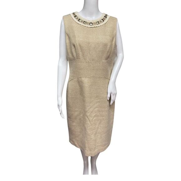 Maggy London Womens Size 12 Tweed Jewel Neckline Knee Length Sheath Dress - Picture 9 of 9